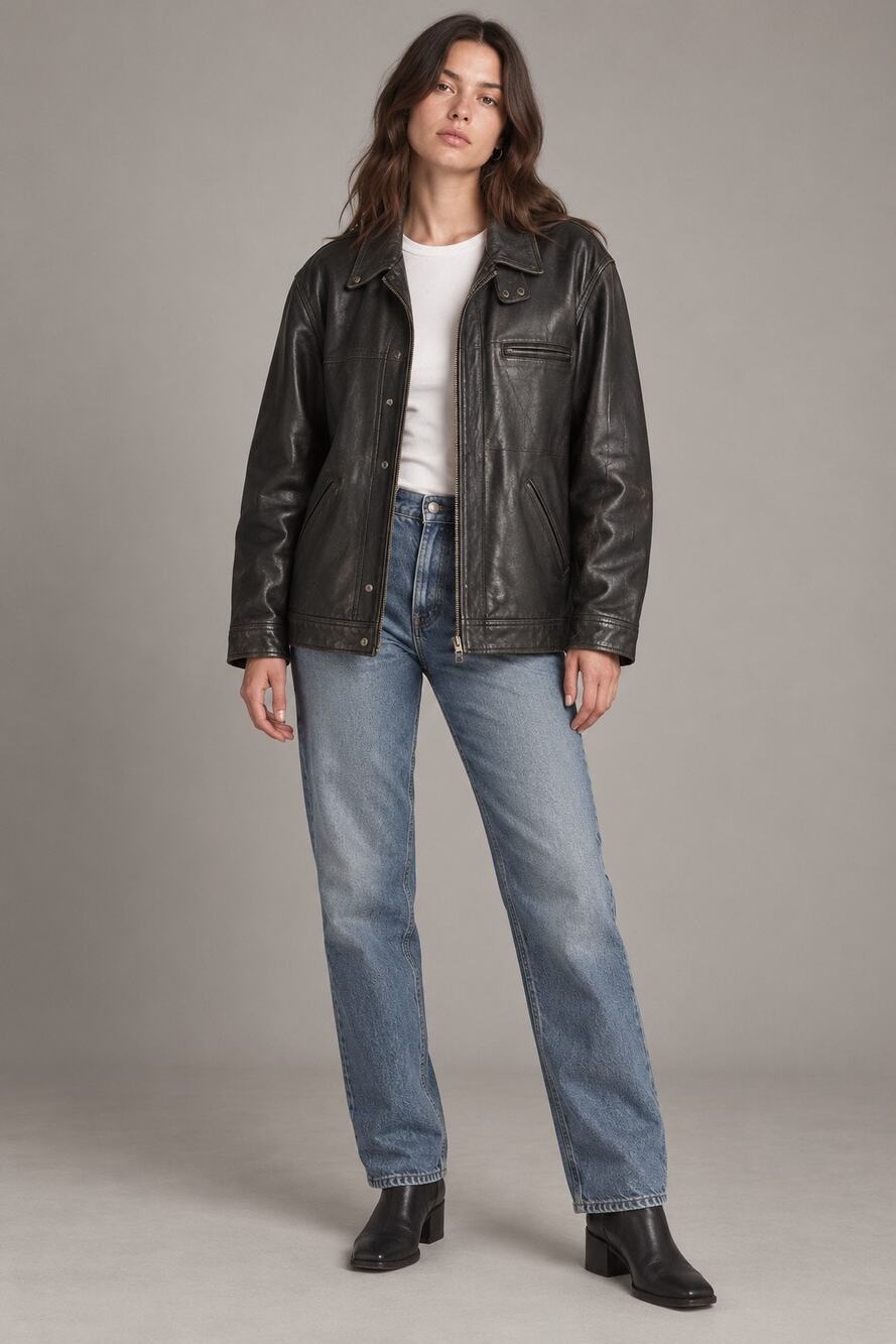Vintage Ottimo Via Roma Black Genuine Leather Jacket Women’s XL Made in Korea